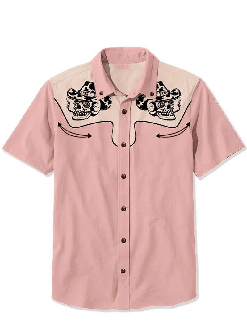 Cowboy Guitar Shirt Punk Face Men Hawaiian Shirt Summer Short Sleeved Button Up Shirt Tropical White Top chemise hommes de luxe