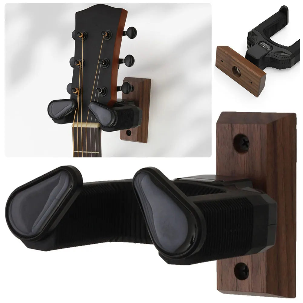 Self-Lock Wood Guitar Wall Hanger — Universal Display Stand for Electric, Bass & Ukulele