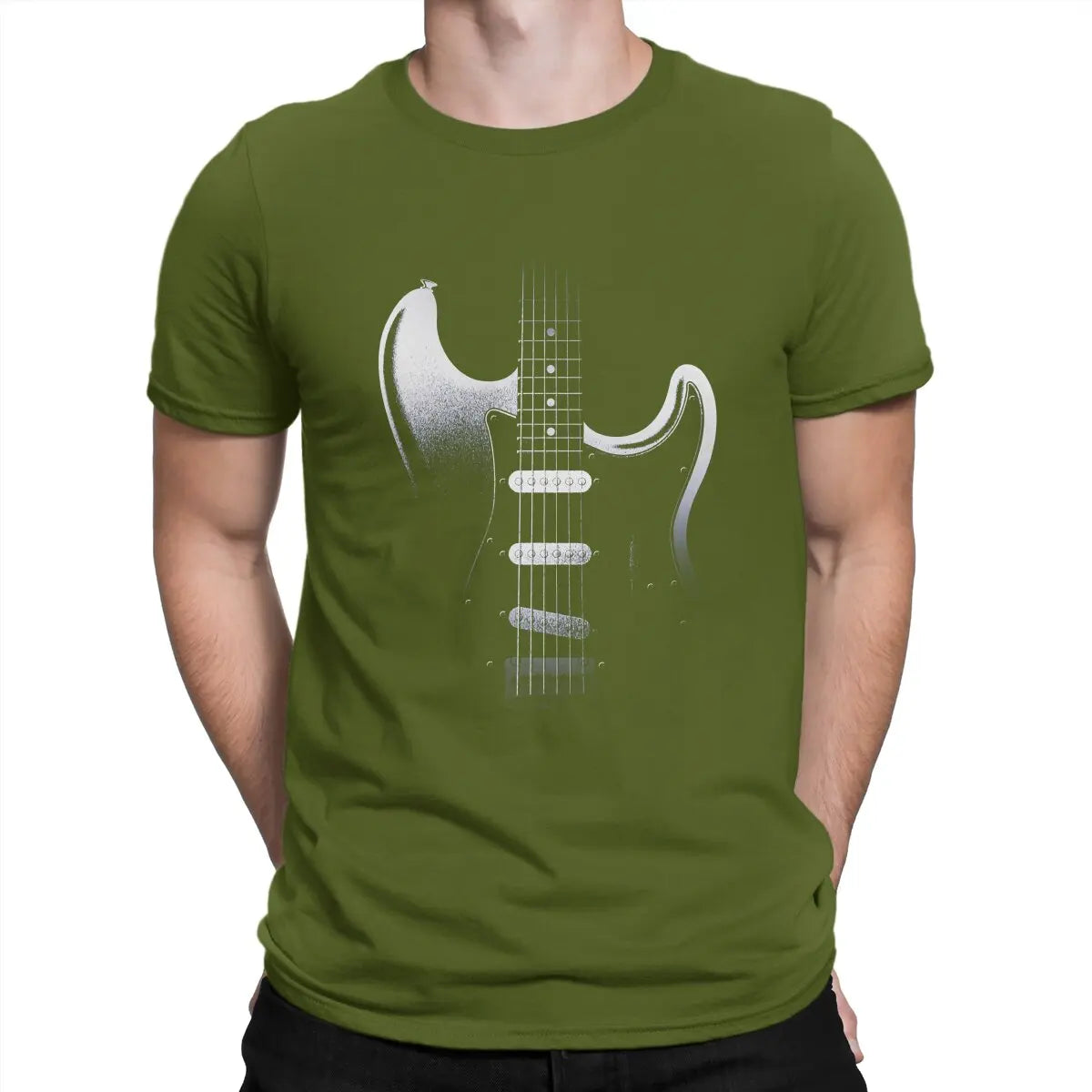 Guitar In Darkness Classic  T-Shirts for Men Bass Guitar Rock Music Casual Pure Cotton Tees Crewneck T Shirt Graphic Clothing
