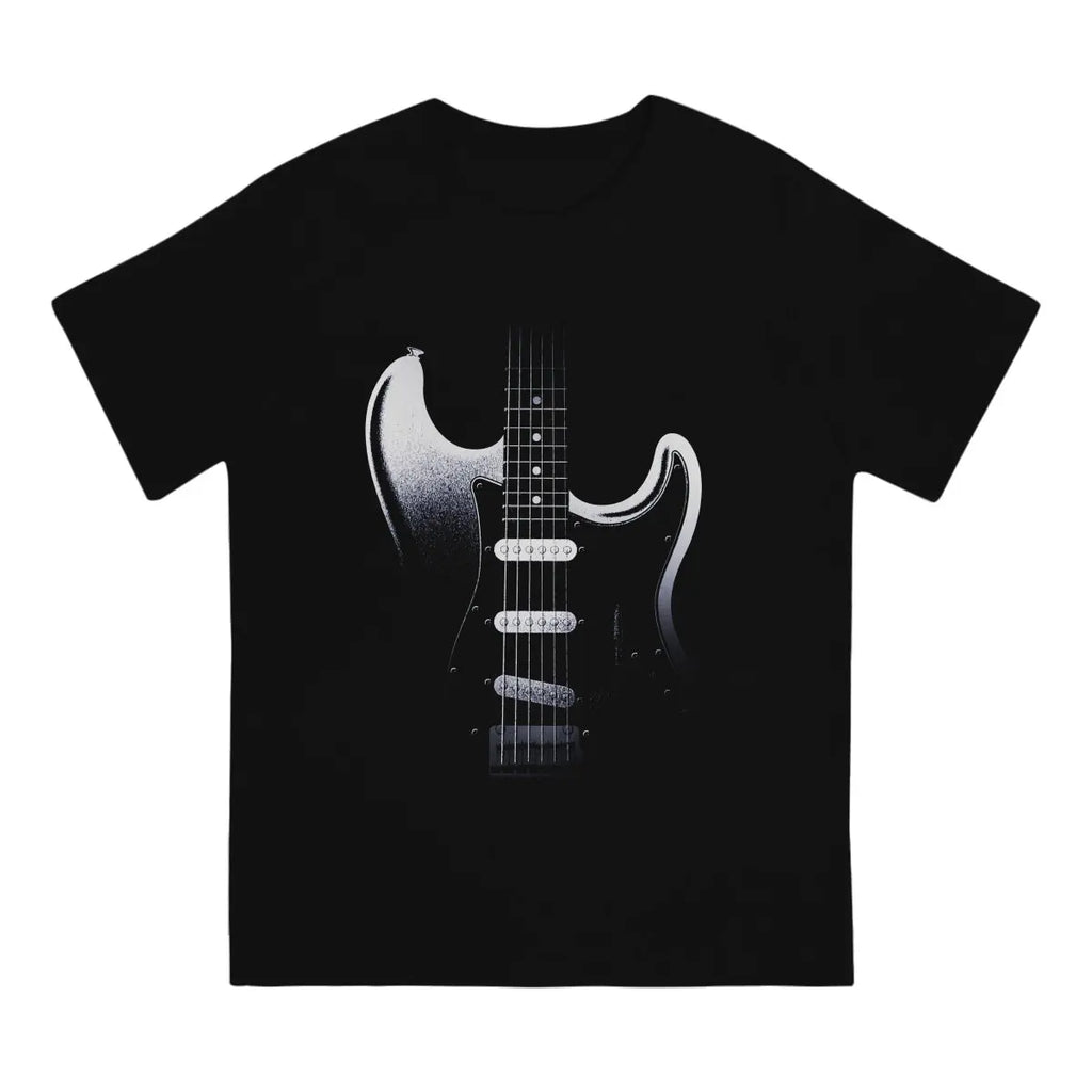 Guitar In Darkness Classic  T-Shirts for Men Bass Guitar Rock Music Casual Pure Cotton Tees Crewneck T Shirt Graphic Clothing