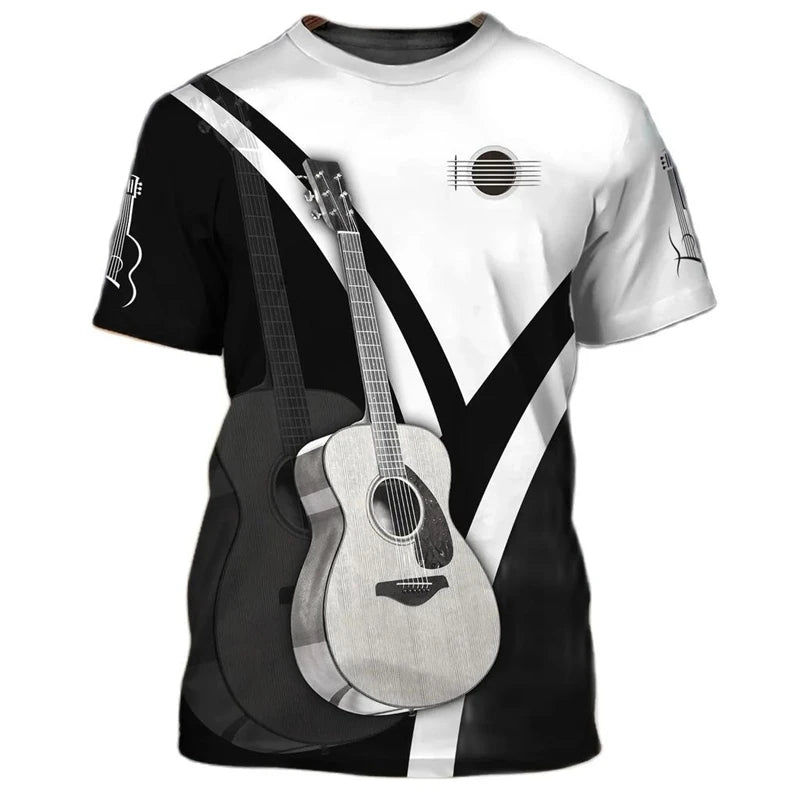 Vintage Guitar 3D Print Tshirt Mens Funny Designer Clothes Summer New Fashion T-shirt Kids Round Neck Short Sleeve Tees Tops