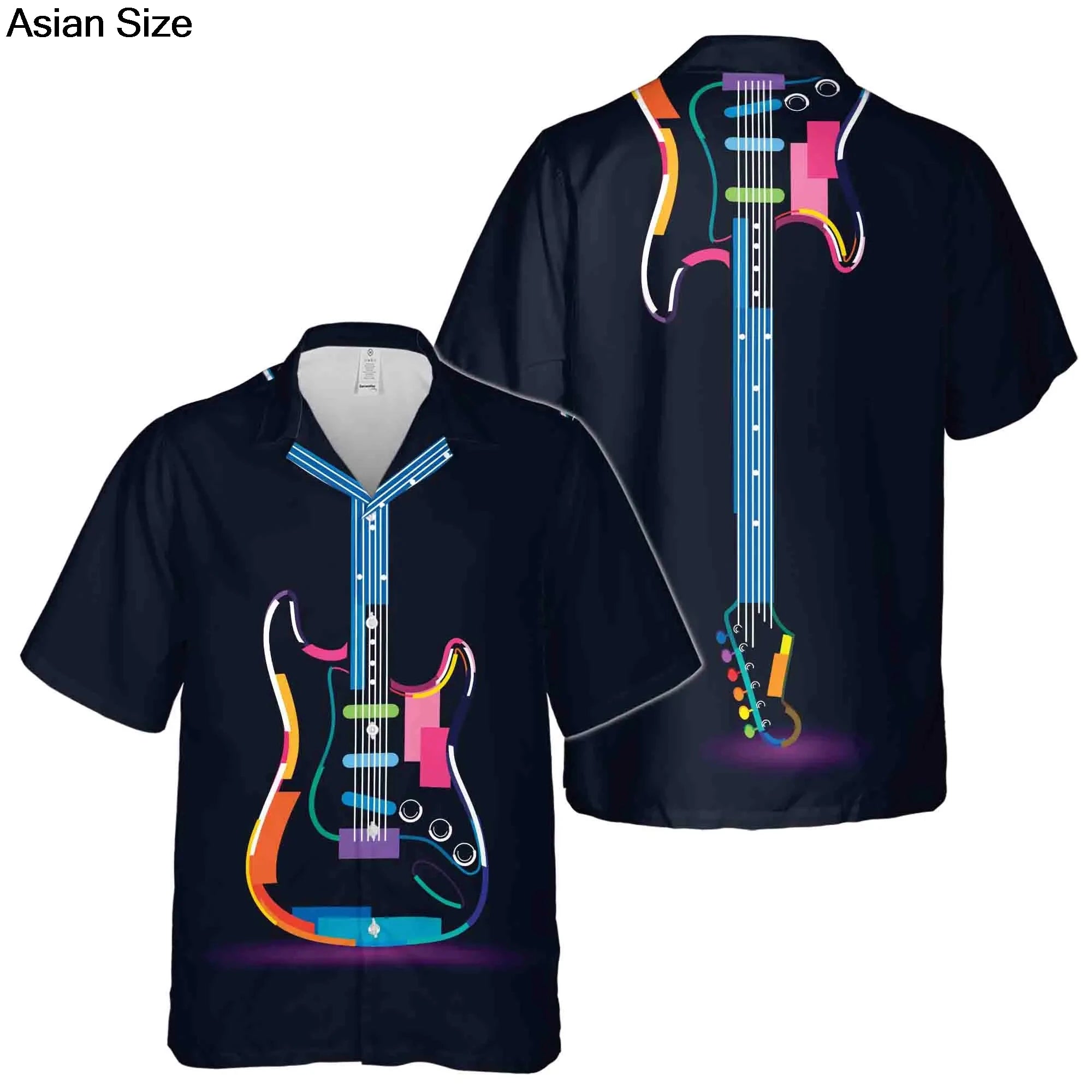 2025 Guitar Hawaiian Shirt Men Women Clothes Retro Electric Rock Animal Funny Musician Aloha Short Sleeve Hip Hop Button Blouses