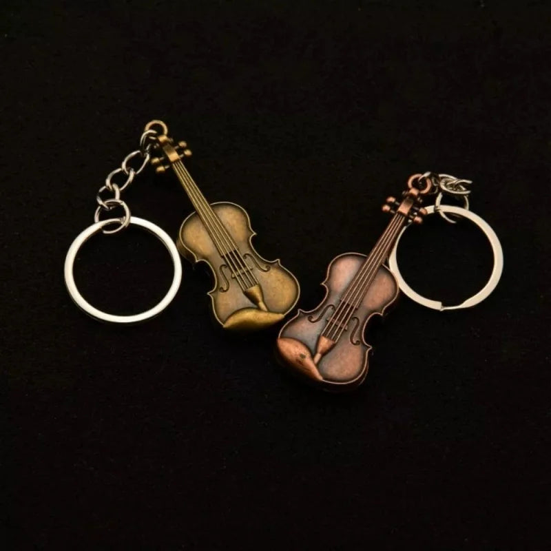 Vintage Guitar & Violin Charm Keychain – Unique Pendant for Men & Women