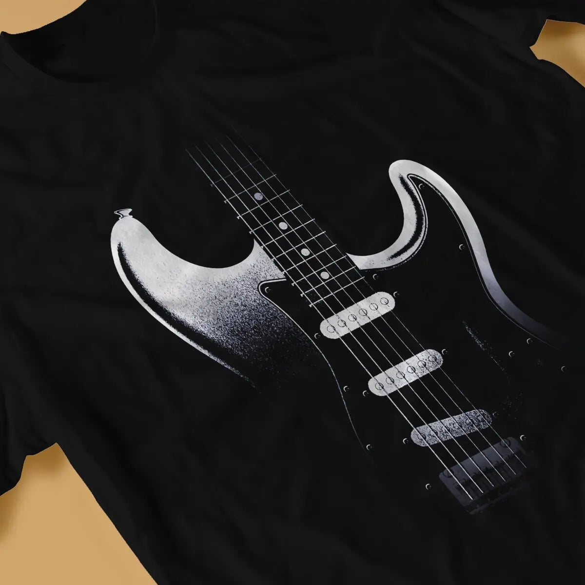 Guitar In Darkness Classic  T-Shirts for Men Bass Guitar Rock Music Casual Pure Cotton Tees Crewneck T Shirt Graphic Clothing