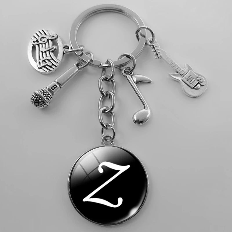 A-Z Letter Music Keychain – Handmade Guitar & Microphone Teacher Gift