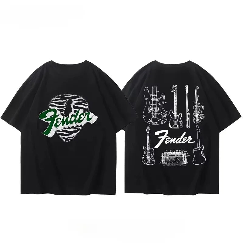 Summer  T-Shirt Fender Electric Guitar Band Short Sleeved Boys and Girls Summer Guitarist Costumes Around Printed T-shirt