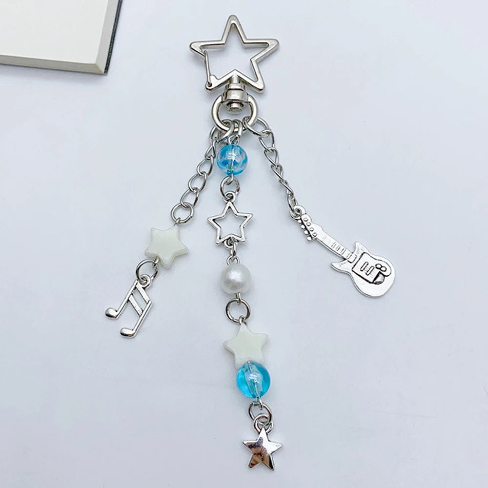 Kawaii Star Guitar Keychain – Cute Bag Charm Gift for Music Lovers