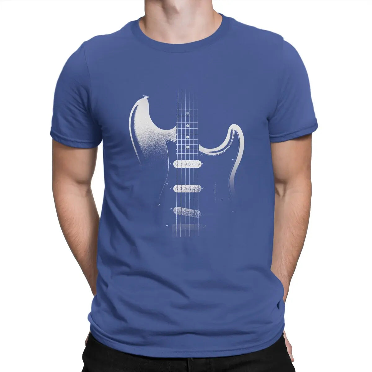 Guitar In Darkness Classic  T-Shirts for Men Bass Guitar Rock Music Casual Pure Cotton Tees Crewneck T Shirt Graphic Clothing