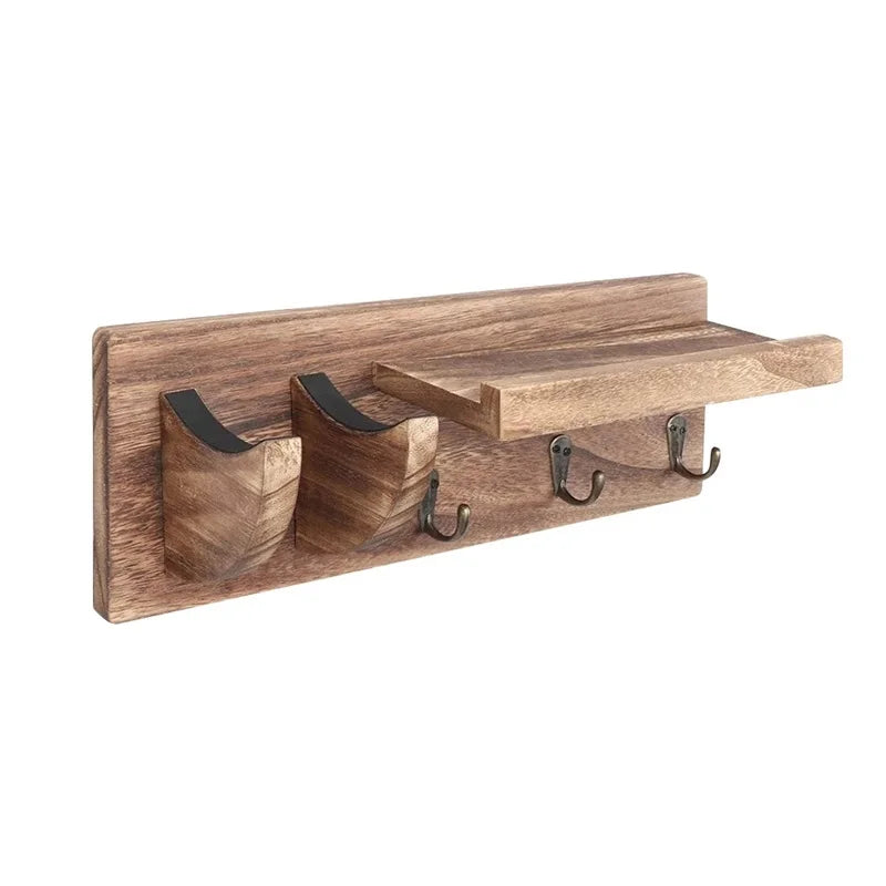 Rustic Guitar Wall Hanger with 3-Hook Shelf — Display Stand for Acoustic, Electric & Bass