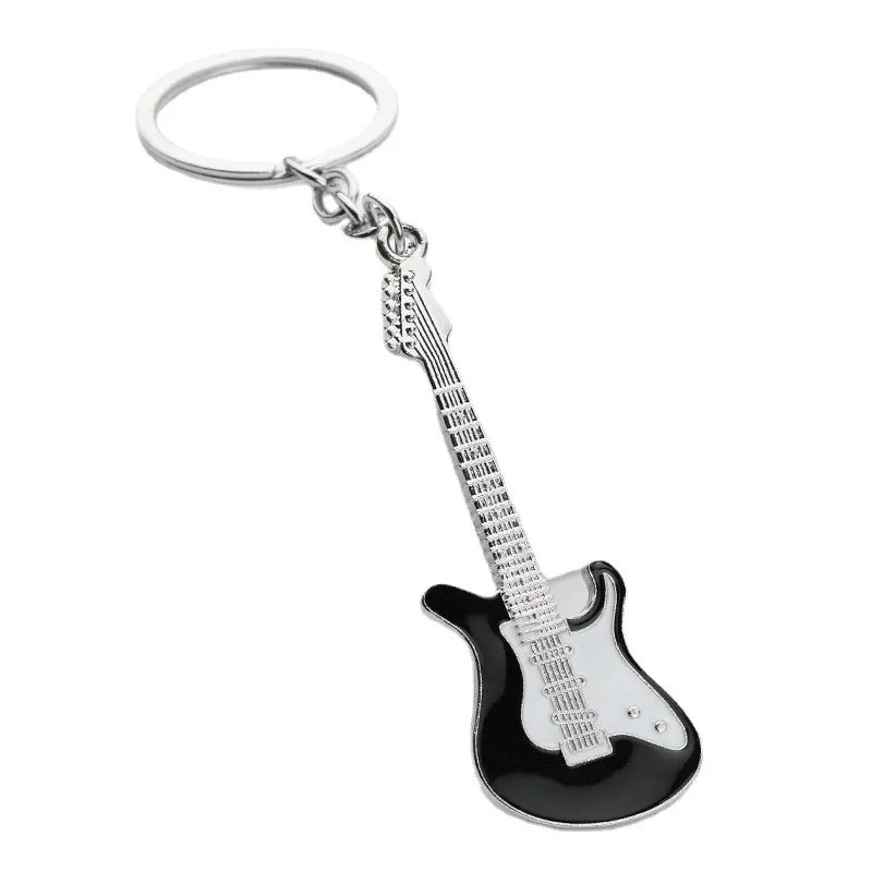 Metal Painted Guitar Keychain – Creative Instrument Pendant Gift
