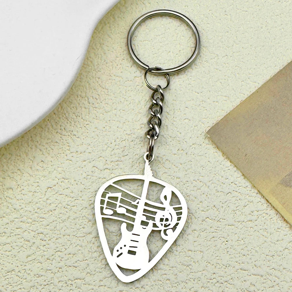 Stainless Steel Rock Guitar Pick Keychain – Punk Music Charm Gift
