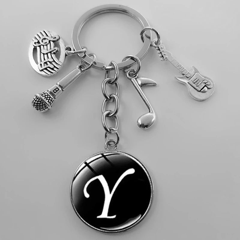 A-Z Letter Music Keychain – Handmade Guitar & Microphone Teacher Gift