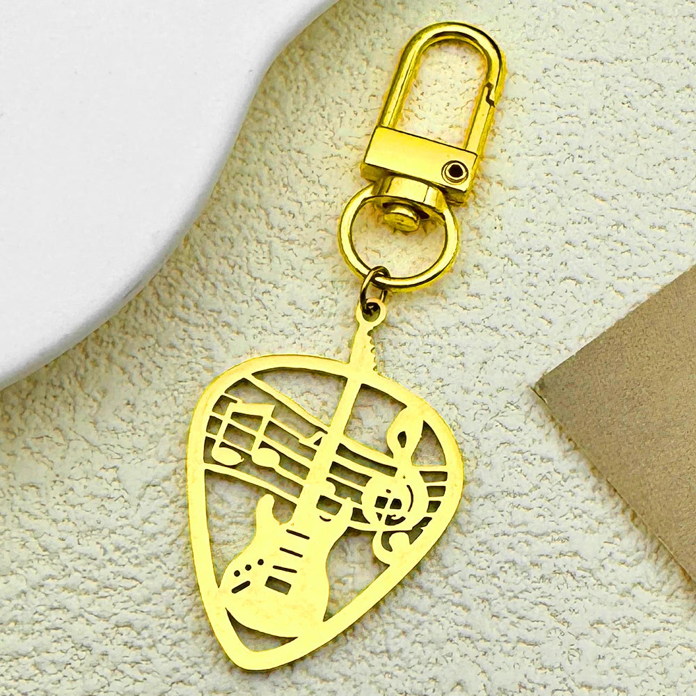Stainless Steel Rock Guitar Pick Keychain – Punk Music Charm Gift