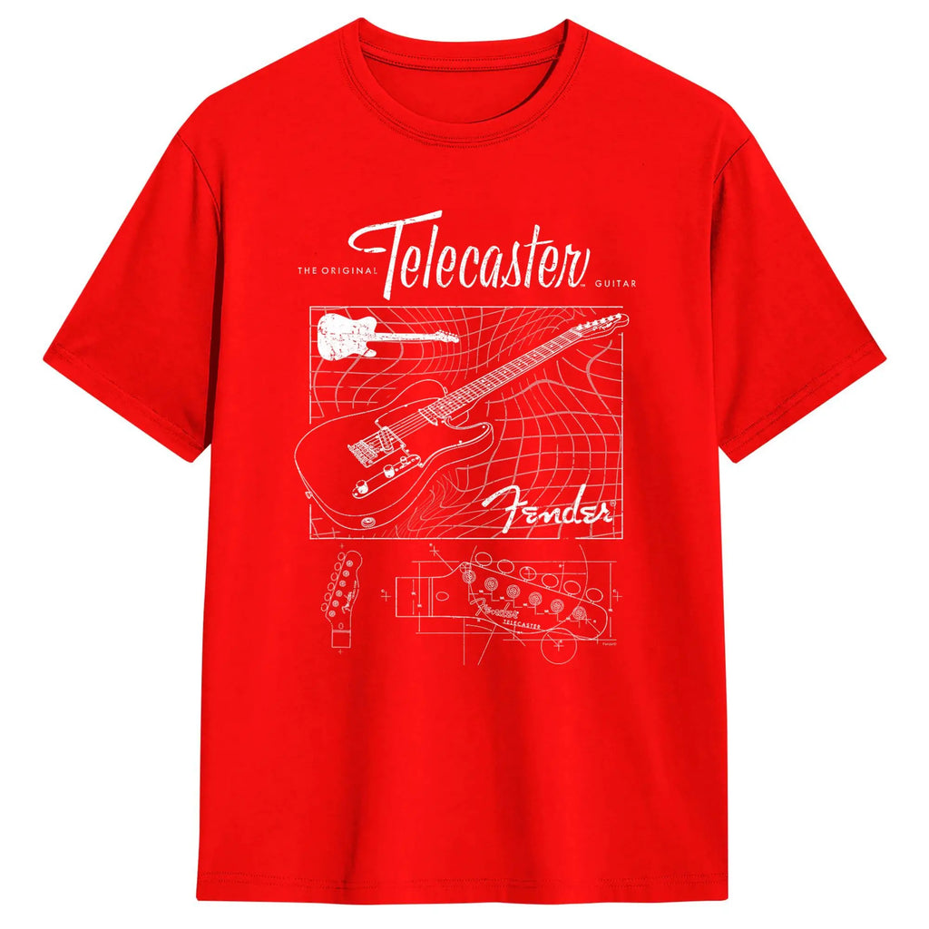 Men T-Shirt Fender The Original Telecaster Guitar Schematic Poster 100% Cotton Tee Shirt Short Sleeve T Shirt Clothing