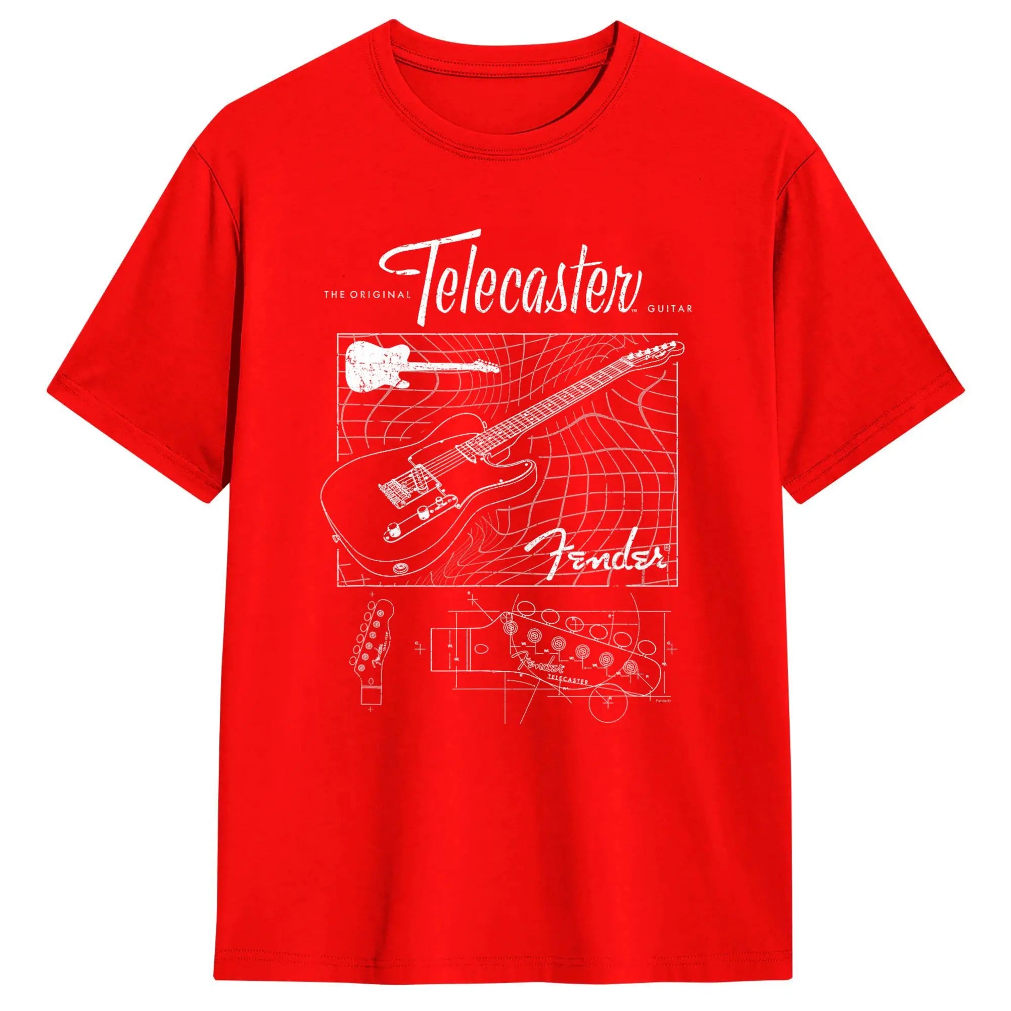 Men T-Shirt Fender The Original Telecaster Guitar Schematic Poster 100% Cotton Tee Shirt Short Sleeve T Shirt Clothing
