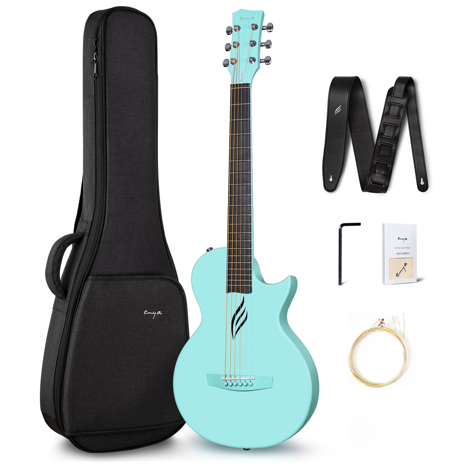 Enya Nova Go 35” Carbon Fiber Acoustic Guitar | One-Piece Travel Guitar with Beginner Kit, Gig Bag & Strap