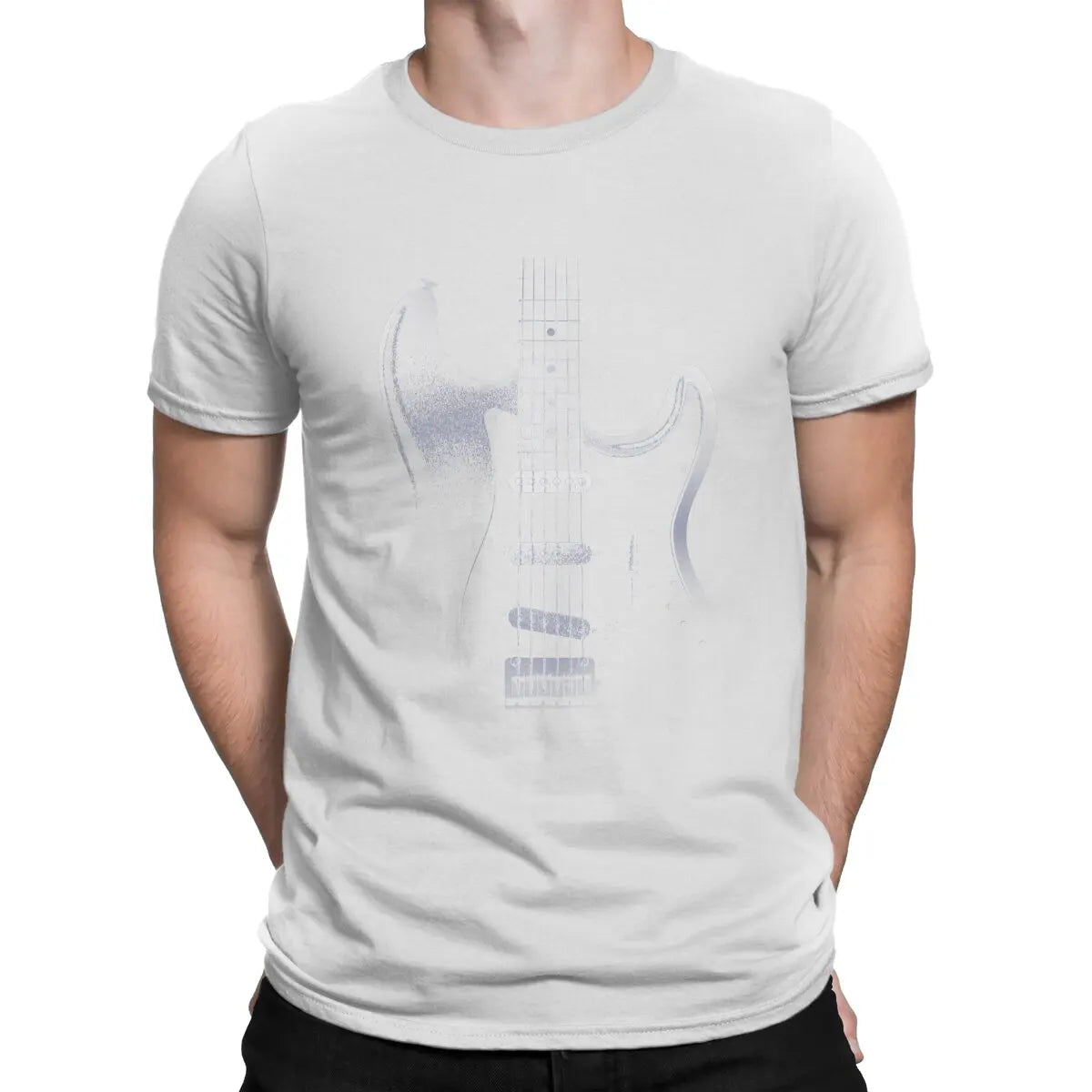 Guitar In Darkness Classic  T-Shirts for Men Bass Guitar Rock Music Casual Pure Cotton Tees Crewneck T Shirt Graphic Clothing