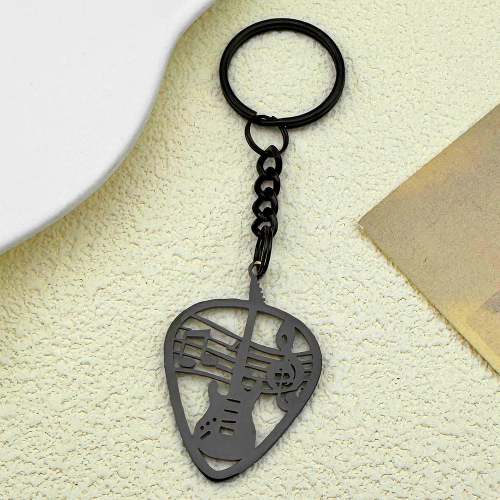 Stainless Steel Rock Guitar Pick Keychain – Punk Music Charm Gift