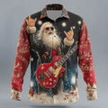 Christmas Men's Santa Claus Rock Guitar Shirt Button Up Shirt Long Sleeve Funny Christmas Gifts Spring 3D Print Collared Shirts
