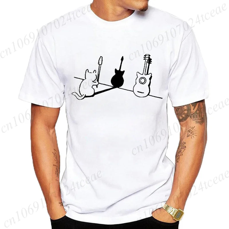 T Shirt for Women Men Cat and Guitar Funny Design Tops Soft Unisex O-neck T-shirts Clothes T-Shirts Women Tops Fashion T-Shirts