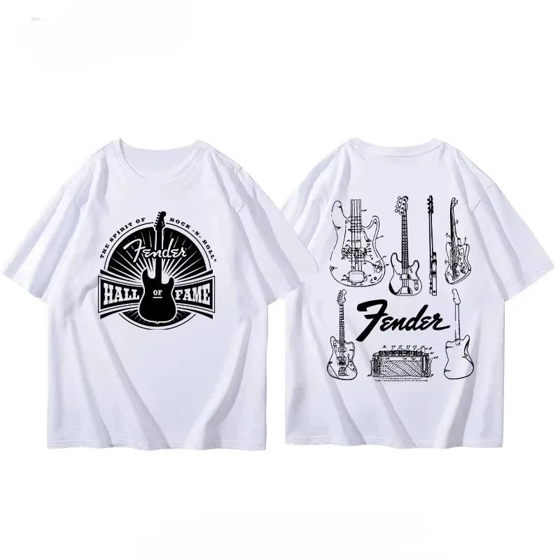 Summer  T-Shirt Fender Electric Guitar Band Short Sleeved Boys and Girls Summer Guitarist Costumes Around Printed T-shirt