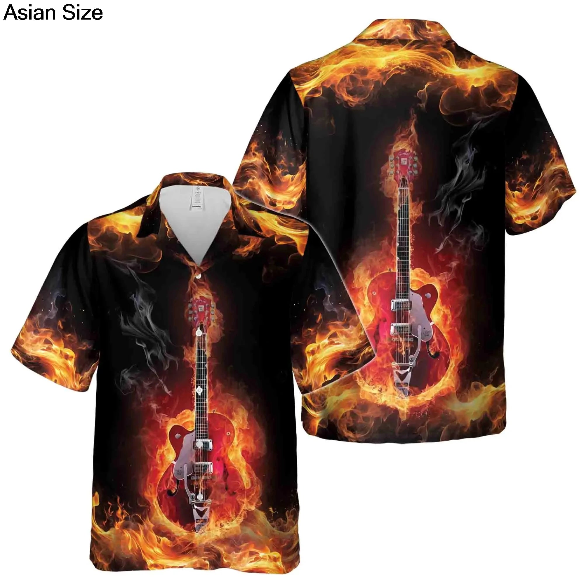 2025 Guitar Hawaiian Shirt Men Women Clothes Retro Electric Rock Animal Funny Musician Aloha Short Sleeve Hip Hop Button Blouses