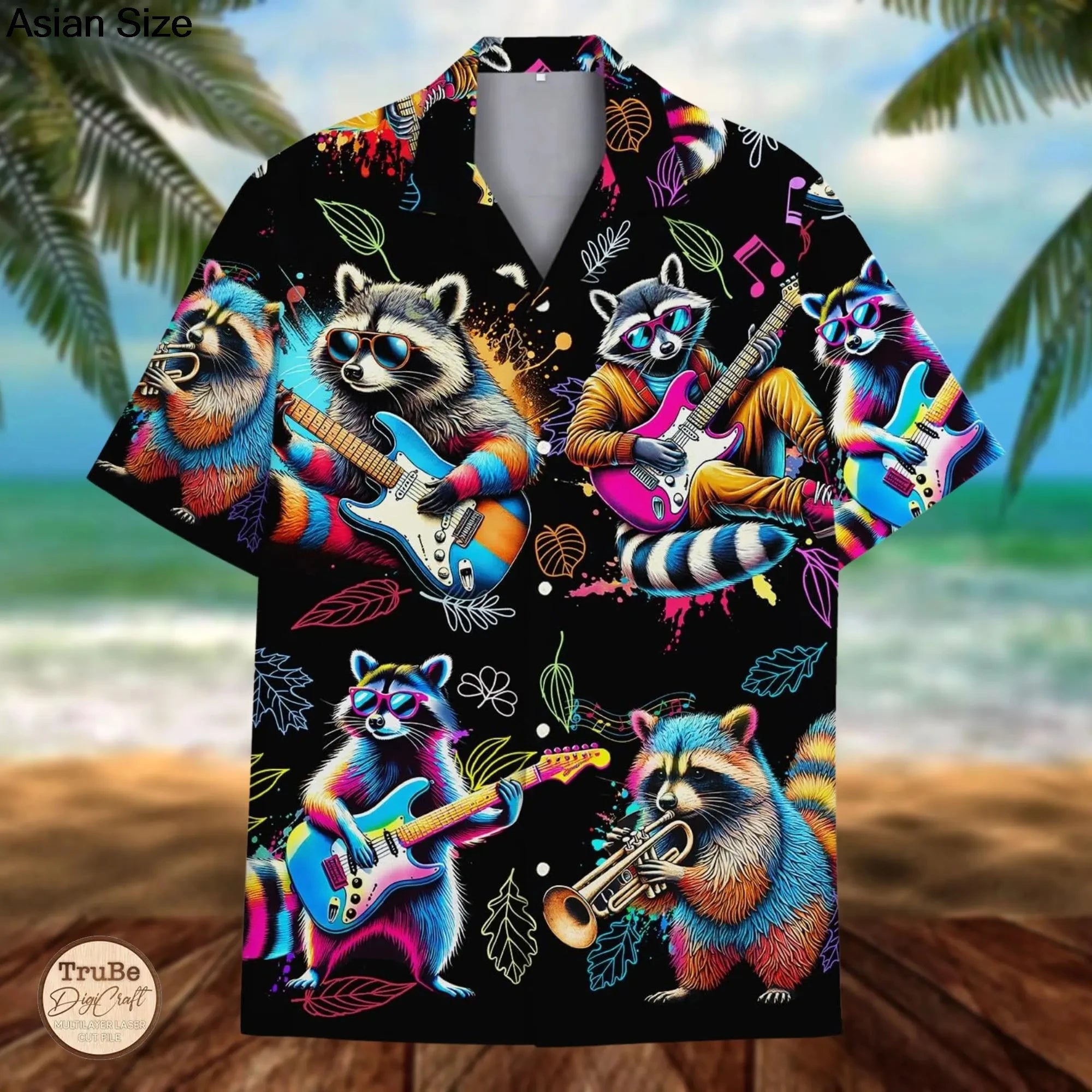 2025 Guitar Hawaiian Shirt Men Women Clothes Retro Electric Rock Animal Funny Musician Aloha Short Sleeve Hip Hop Button Blouses