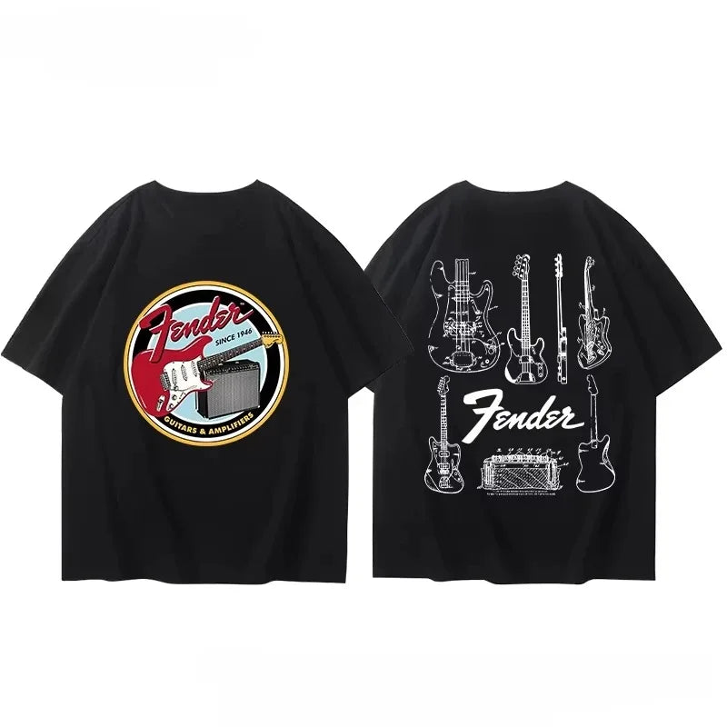 Summer  T-Shirt Fender Electric Guitar Band Short Sleeved Boys and Girls Summer Guitarist Costumes Around Printed T-shirt