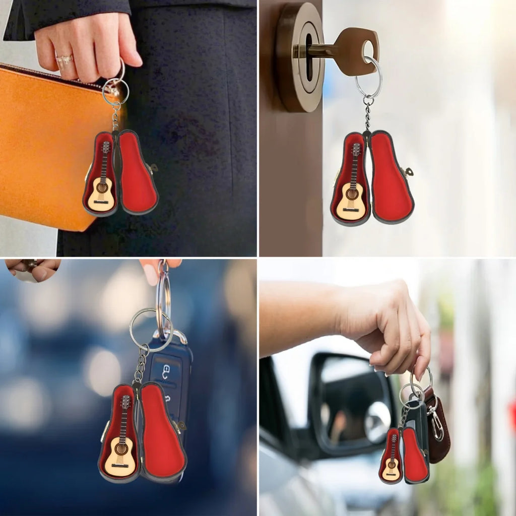Acoustic Guitar Keychain with Case, 2D Acrylic Music Ornament for Car, Bag & Gifts