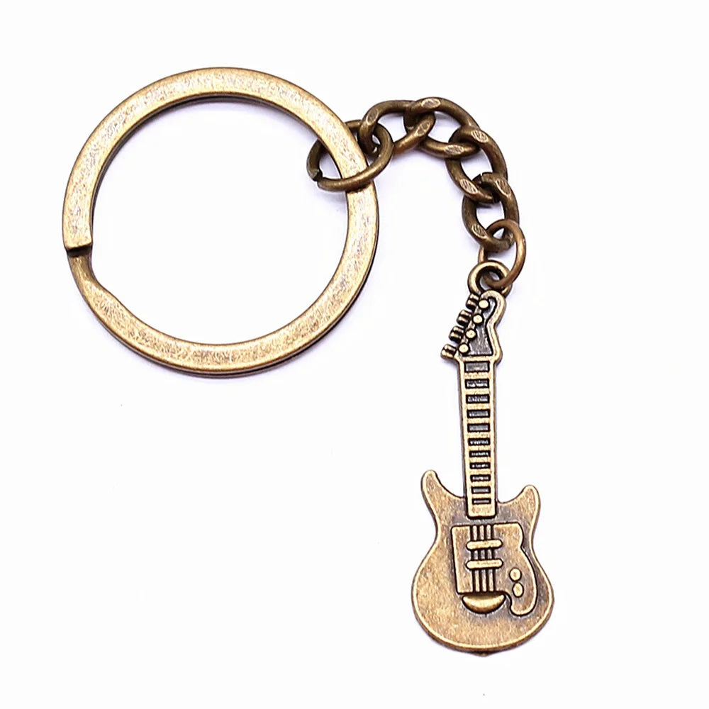 Antique Bronze Guitar Pendant Keychain – Vintage Metal DIY Charm