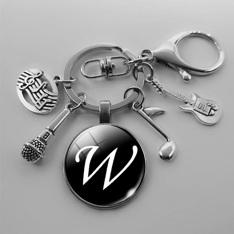 A-Z Letter Music Keychain – Handmade Guitar & Microphone Teacher Gift