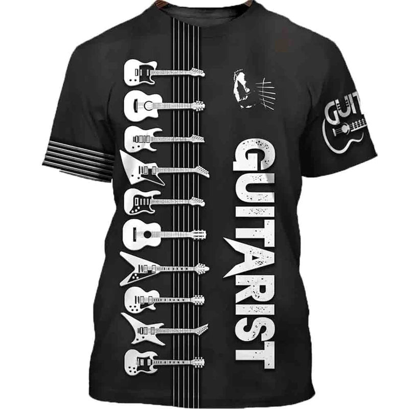 Vintage Guitar 3D Print Tshirt Mens Funny Designer Clothes Summer New Fashion T-shirt Kids Round Neck Short Sleeve Tees Tops