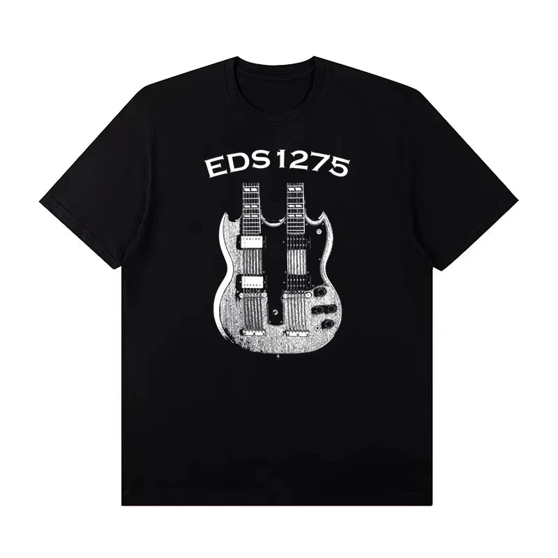 Gibson Gibson Electric Guitar Peripheral Graphic Rock T-shirt Short Sleeve Male Band Guitarist Practice Costume High Quality
