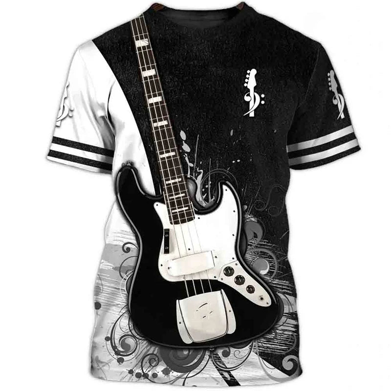 Vintage Guitar 3D Print Tshirt Mens Funny Designer Clothes Summer New Fashion T-shirt Kids Round Neck Short Sleeve Tees Tops