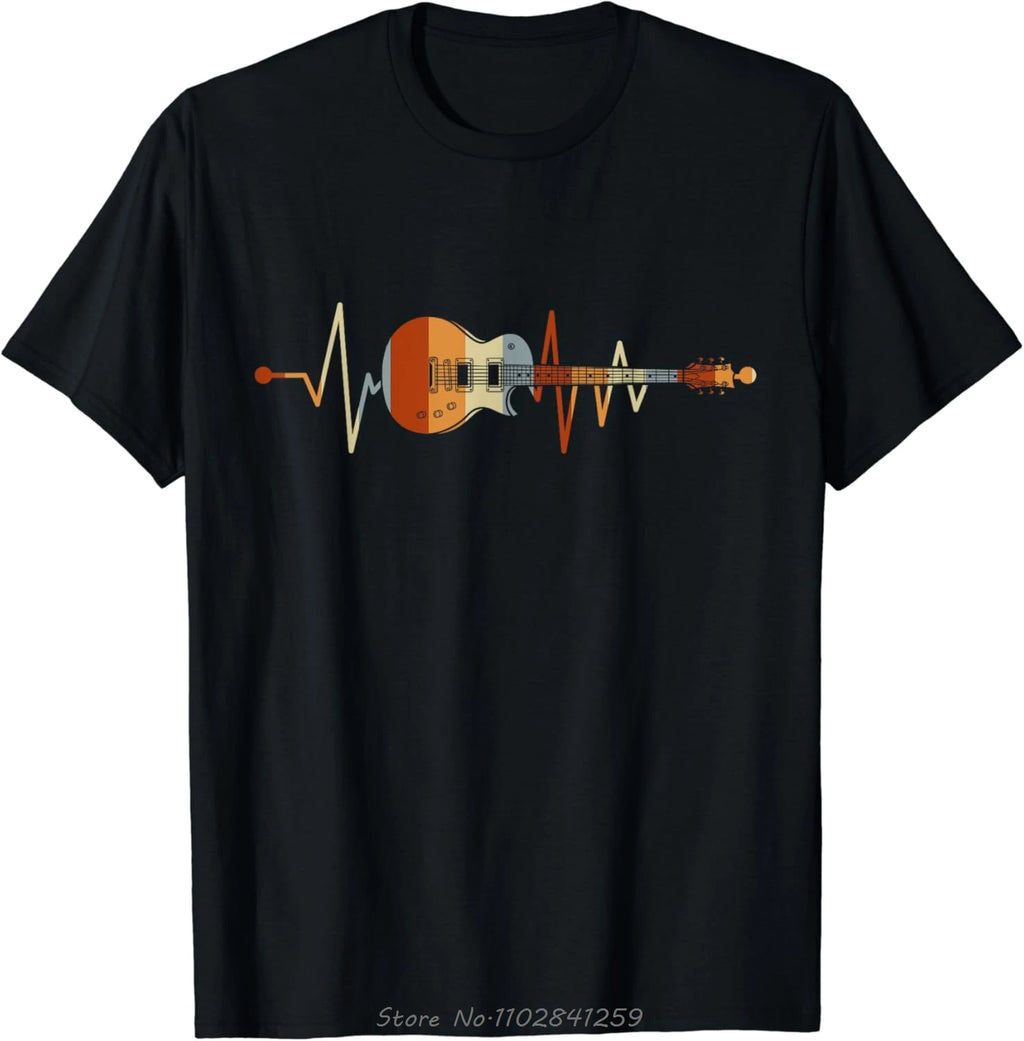 2026New Retro Vintage Heartbeat Guitar T-shirt Music Lovers Gifts Custom Printed Graphic Tshirt Men Clothing Summer Cotton Y2K