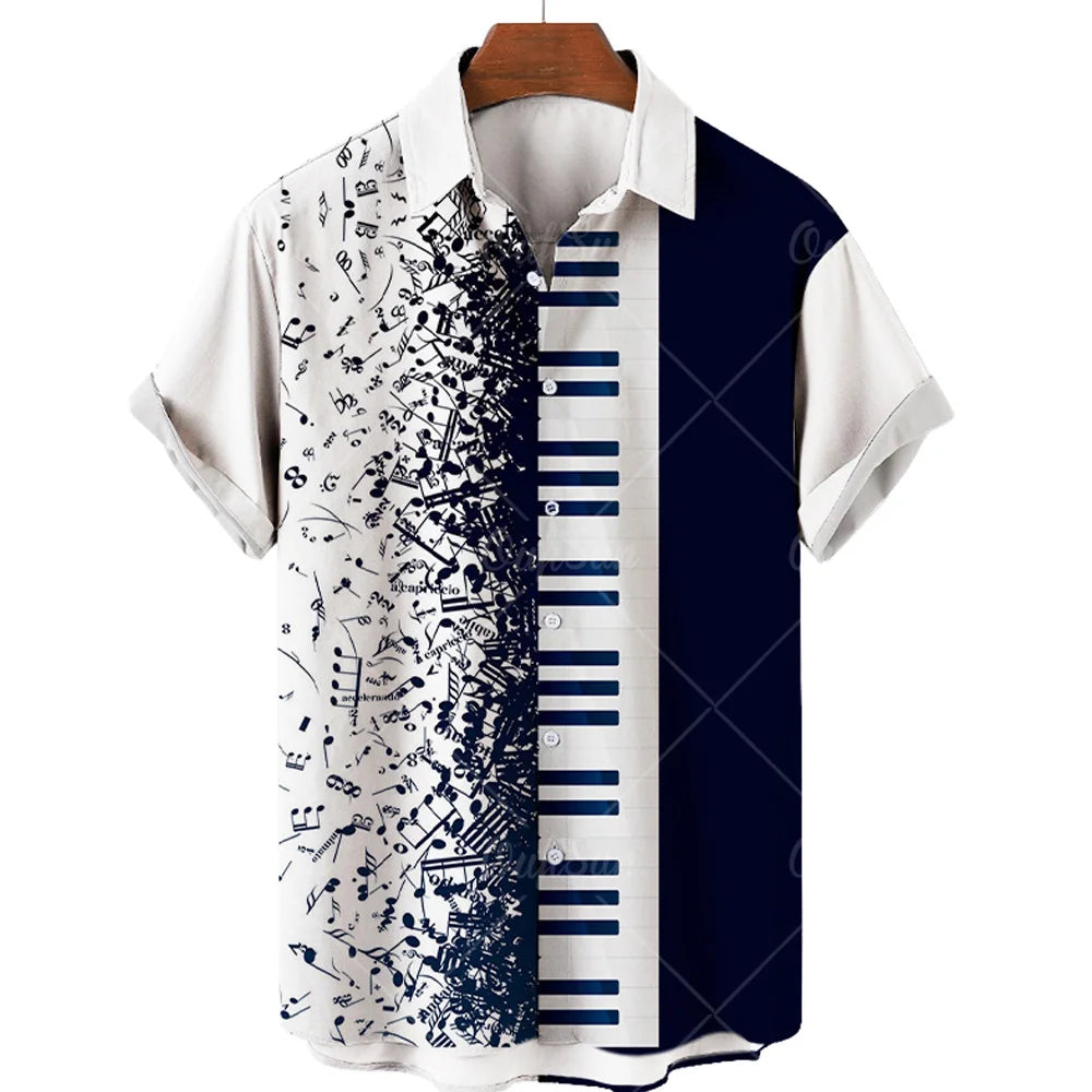Hawaiian Shirt With Musical Guitar Print For Men, Party Short Sleeve Beach, Hip Hop, Harajuku, Large Size Top