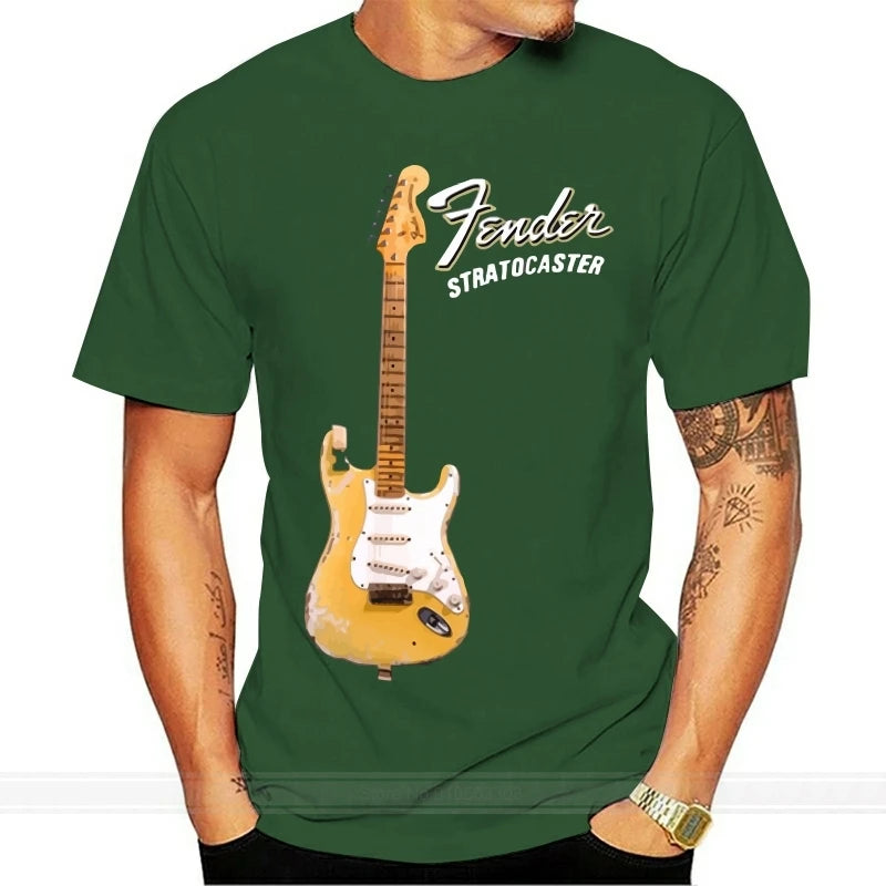 100% Cotton Print Shirts customized T-shirt YNGWIE MALMSTEEN Stratocaster Electric Guitar T-Shirt Black