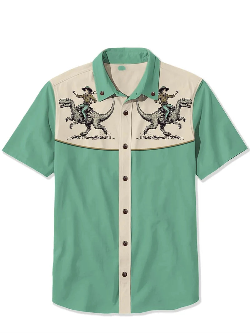 Cowboy Guitar Shirt Punk Face Men Hawaiian Shirt Summer Short Sleeved Button Up Shirt Tropical White Top chemise hommes de luxe
