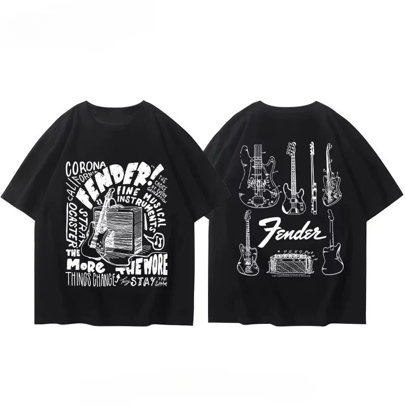 Summer  T-Shirt Fender Electric Guitar Band Short Sleeved Boys and Girls Summer Guitarist Costumes Around Printed T-shirt