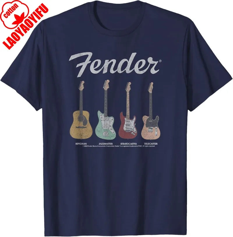 Fender Vintage Guitar Lineup Shirt Guitar Graphic T Shirts Retro Tees Funny Christmas T-shirt Unisex Clothing Casual Wear
