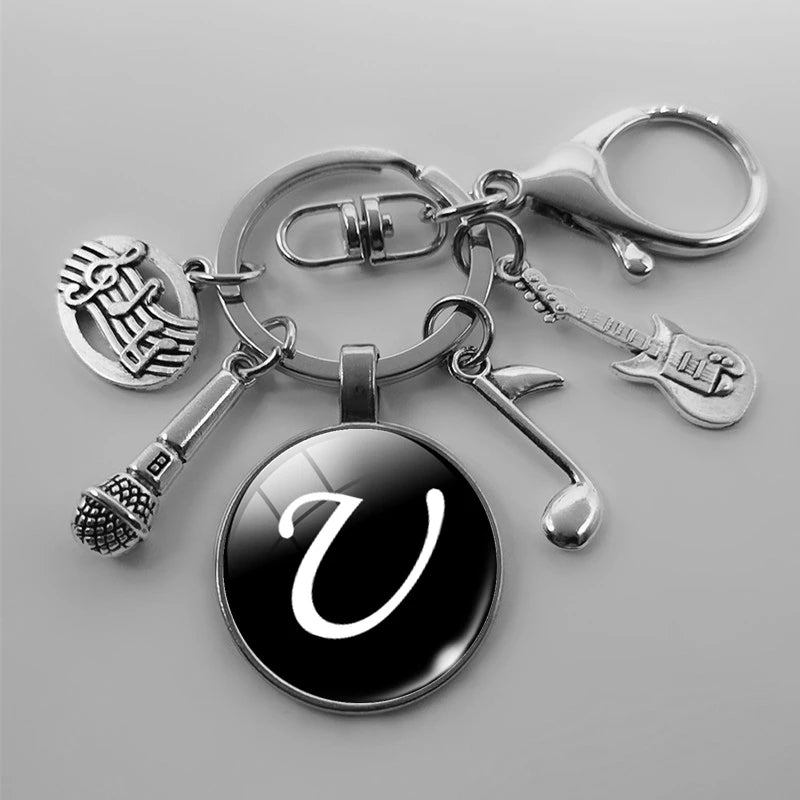 A-Z Letter Music Keychain – Handmade Guitar & Microphone Teacher Gift