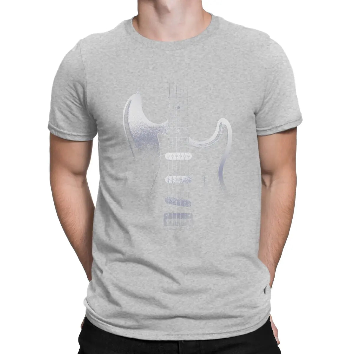 Guitar In Darkness Classic  T-Shirts for Men Bass Guitar Rock Music Casual Pure Cotton Tees Crewneck T Shirt Graphic Clothing