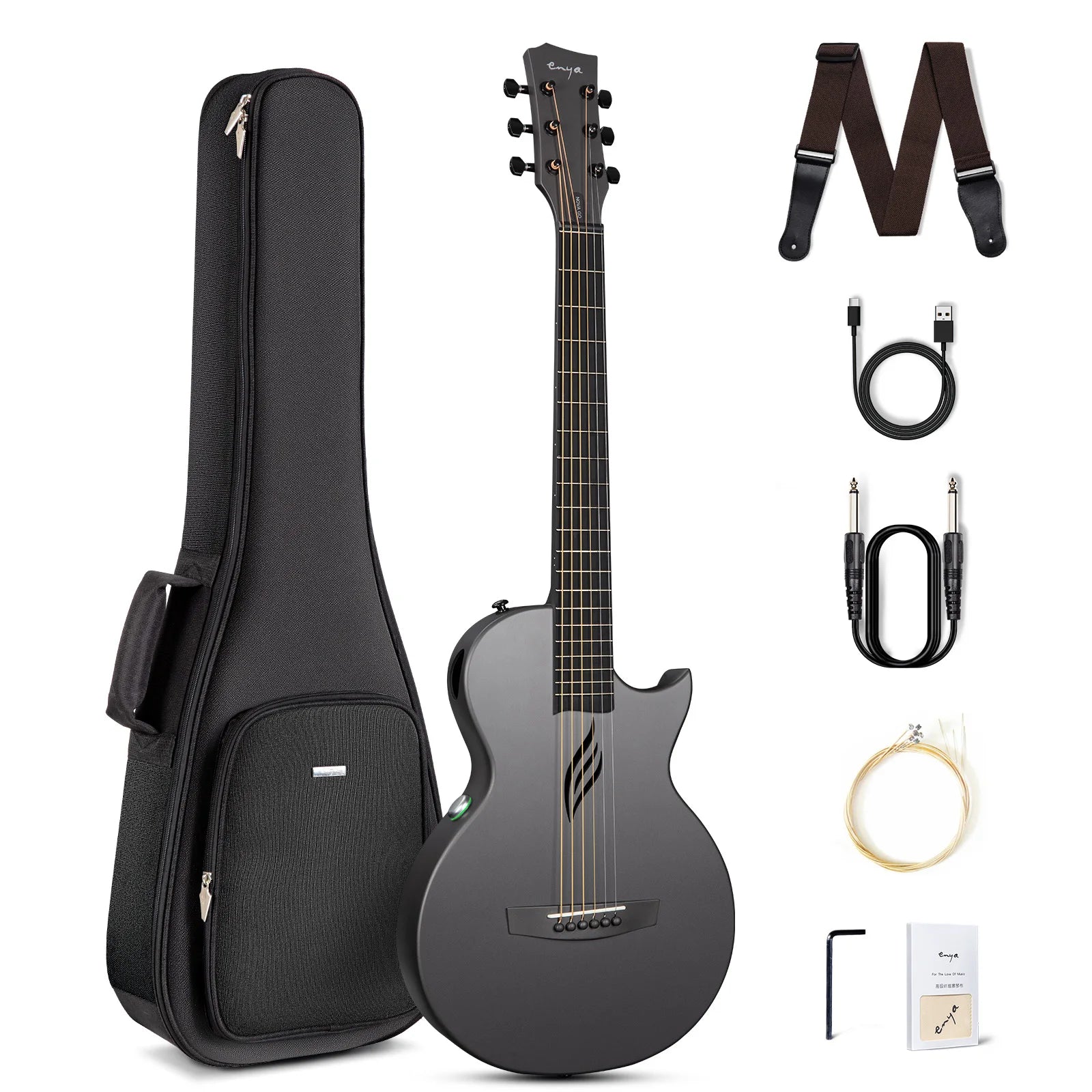Enya NOVA GO SP1 35” Smart Carbon Fiber Acoustic-Electric Guitar | Travel Guitar Bundle