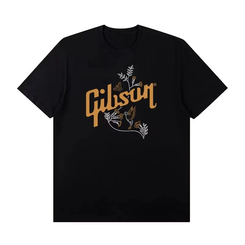 Gibson Gibson Electric Guitar Peripheral Graphic Rock T-shirt Short Sleeve Male Band Guitarist Practice Costume High Quality