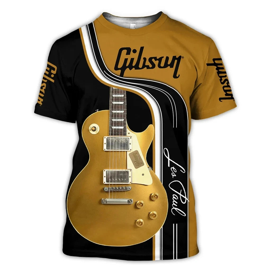 Summer New Men's T-shirt 3D Printed Pattern Electric Guitar Harajuku T-shirt Casual Short sleeved Top Street Fashion