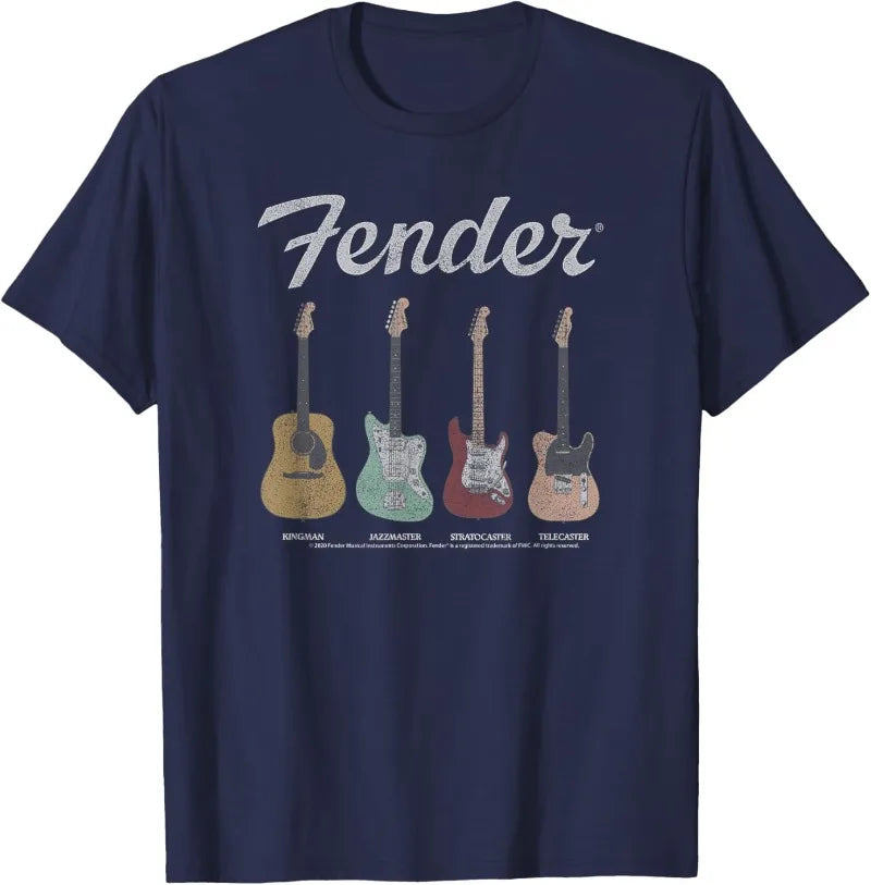 Fender Vintage Guitar Lineup Shirt Guitar Graphic T Shirts Retro Tees Funny Christmas T-shirt Unisex Clothing Casual Wear