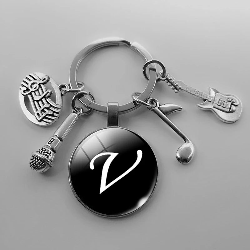 A-Z Letter Music Keychain – Handmade Guitar & Microphone Teacher Gift
