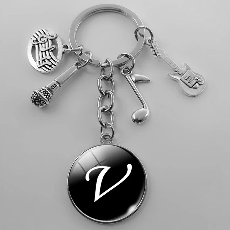 A-Z Letter Music Keychain – Handmade Guitar & Microphone Teacher Gift