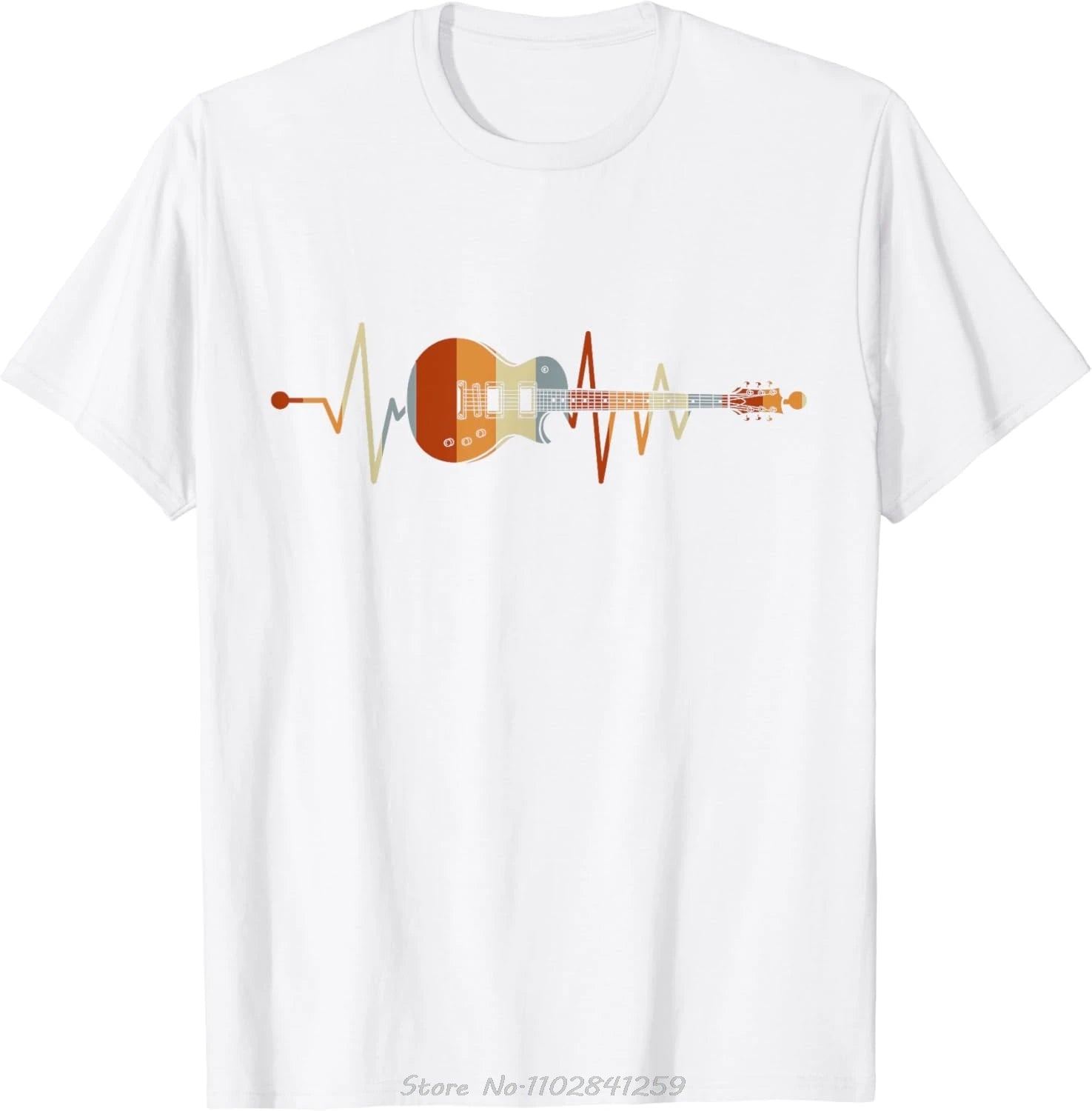 2026New Retro Vintage Heartbeat Guitar T-shirt Music Lovers Gifts Custom Printed Graphic Tshirt Men Clothing Summer Cotton Y2K