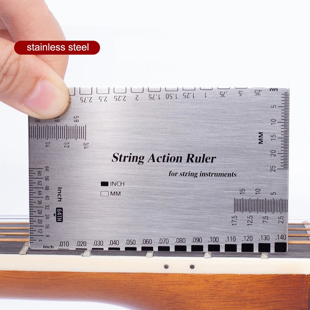 Stainless Steel Guitar String Action Ruler – Setup Gauge for Guitar & Bass